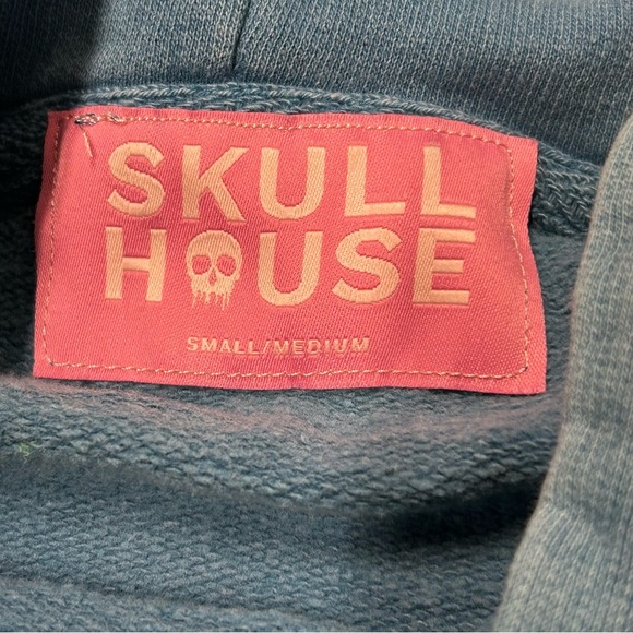 Skull House Small/Medium Floral Smiley Face Appliqué Blue Hoodie Preowned - Picture 5 of 5